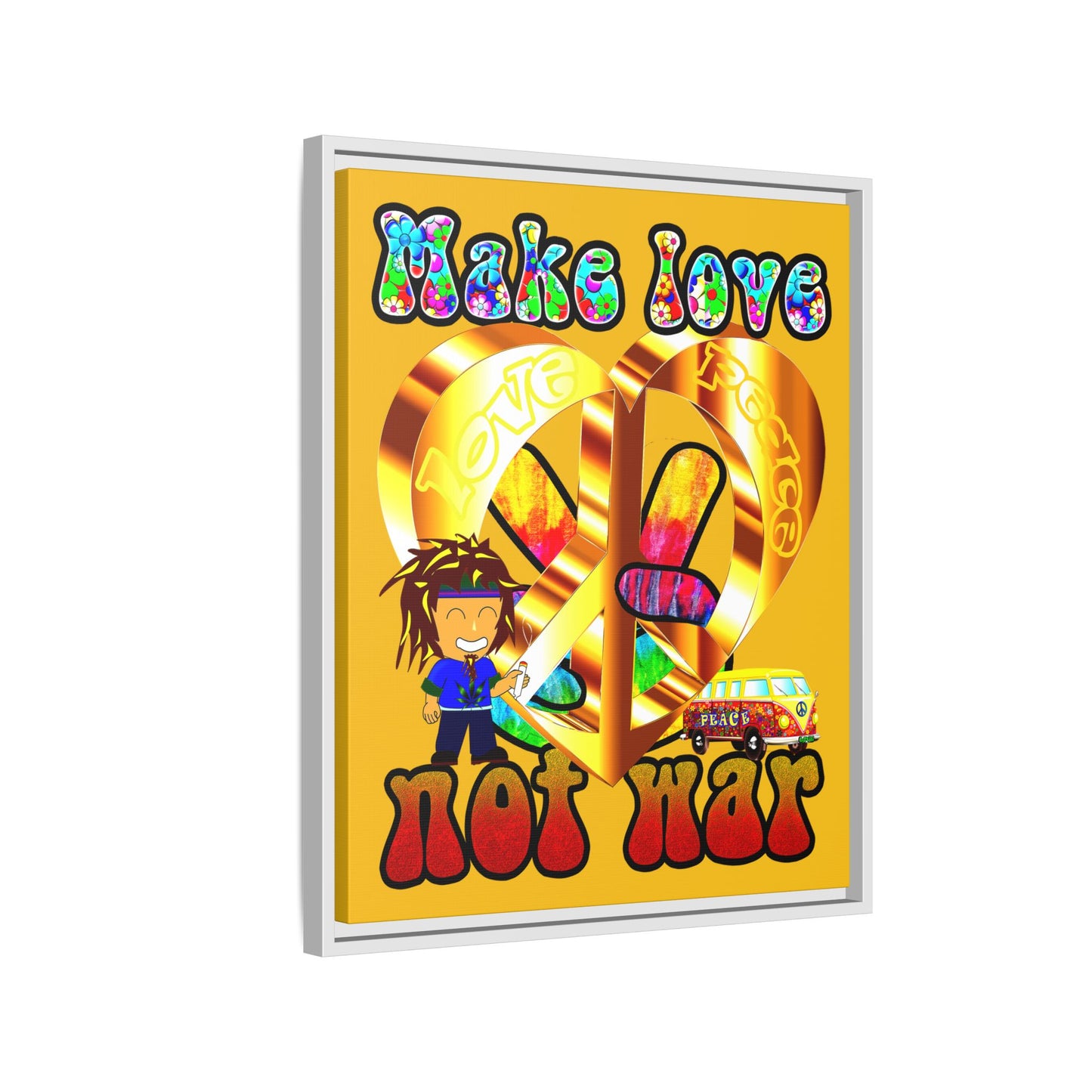 love peace - framed canvas art (yellow)