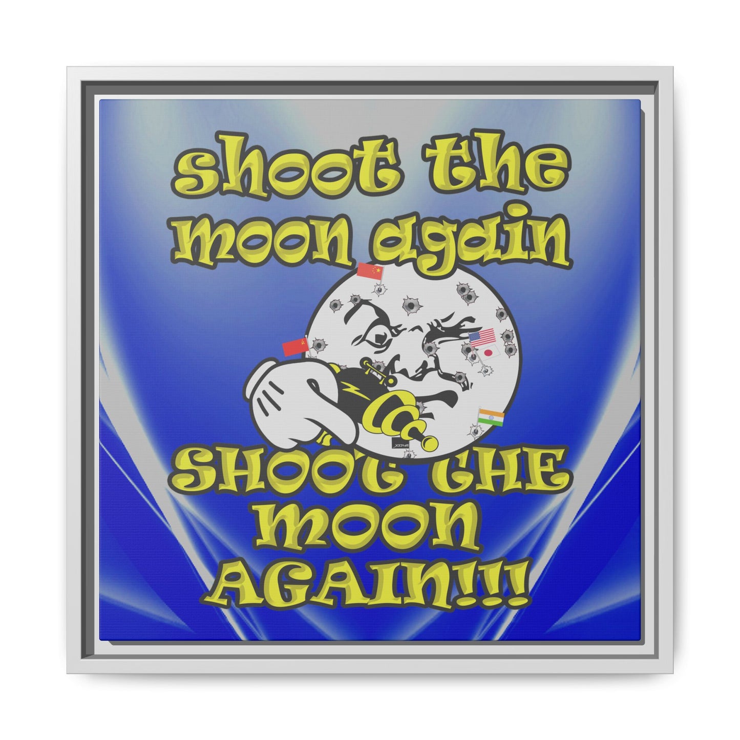 shoot the moon again - framed canvas art (blue-white wave)