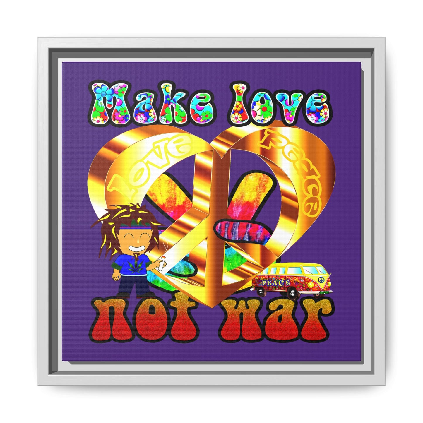 love peace - framed canvas art (purple)