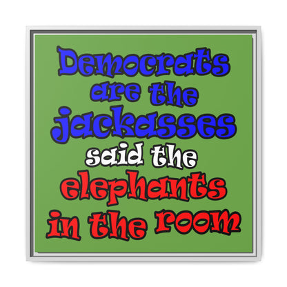 donkeys and elephants - framed canvas art (green)