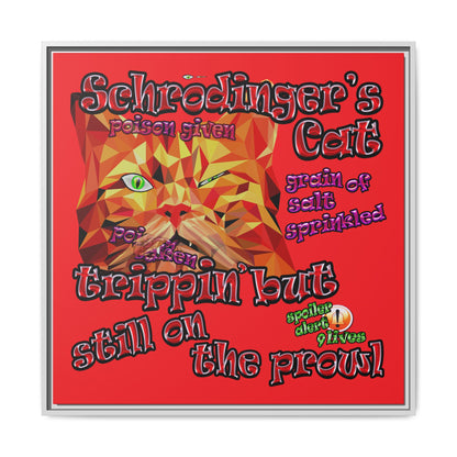 schrodinger's cat - framed canvas art (red)