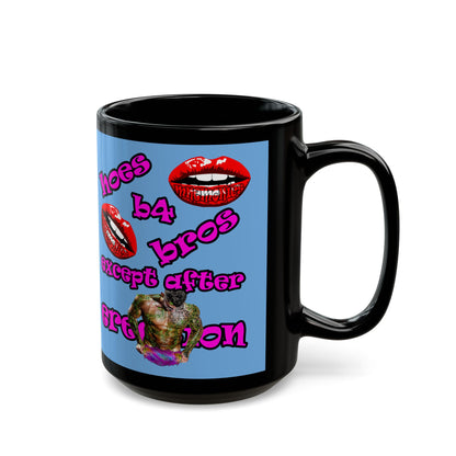 hoes b4 bros - Black Mug (light blue)