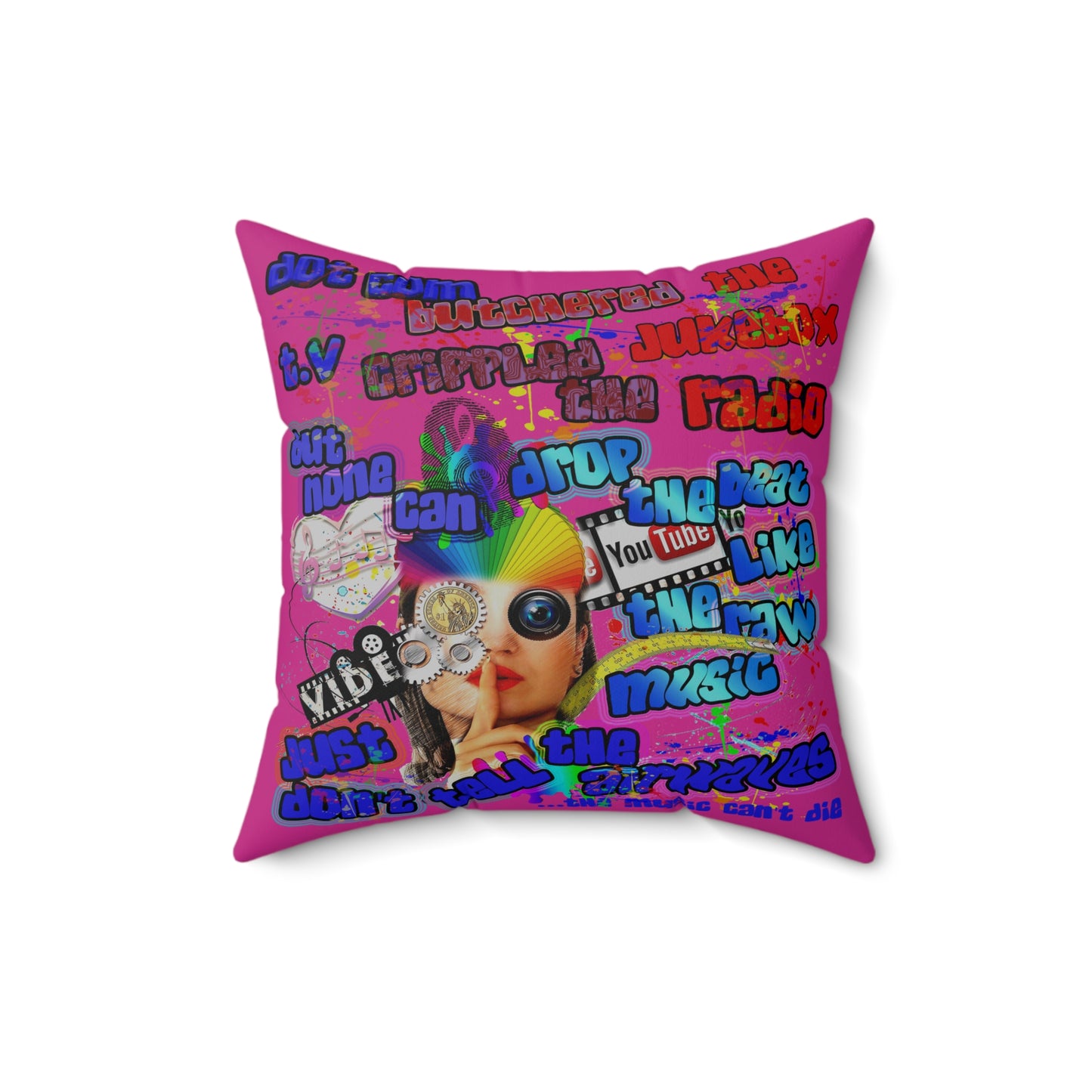 drop the beat - Spun Polyester Square Pillow - (pink)