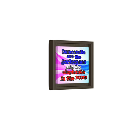 donkeys and elephants - framed canvas art (light blue-pink wave)