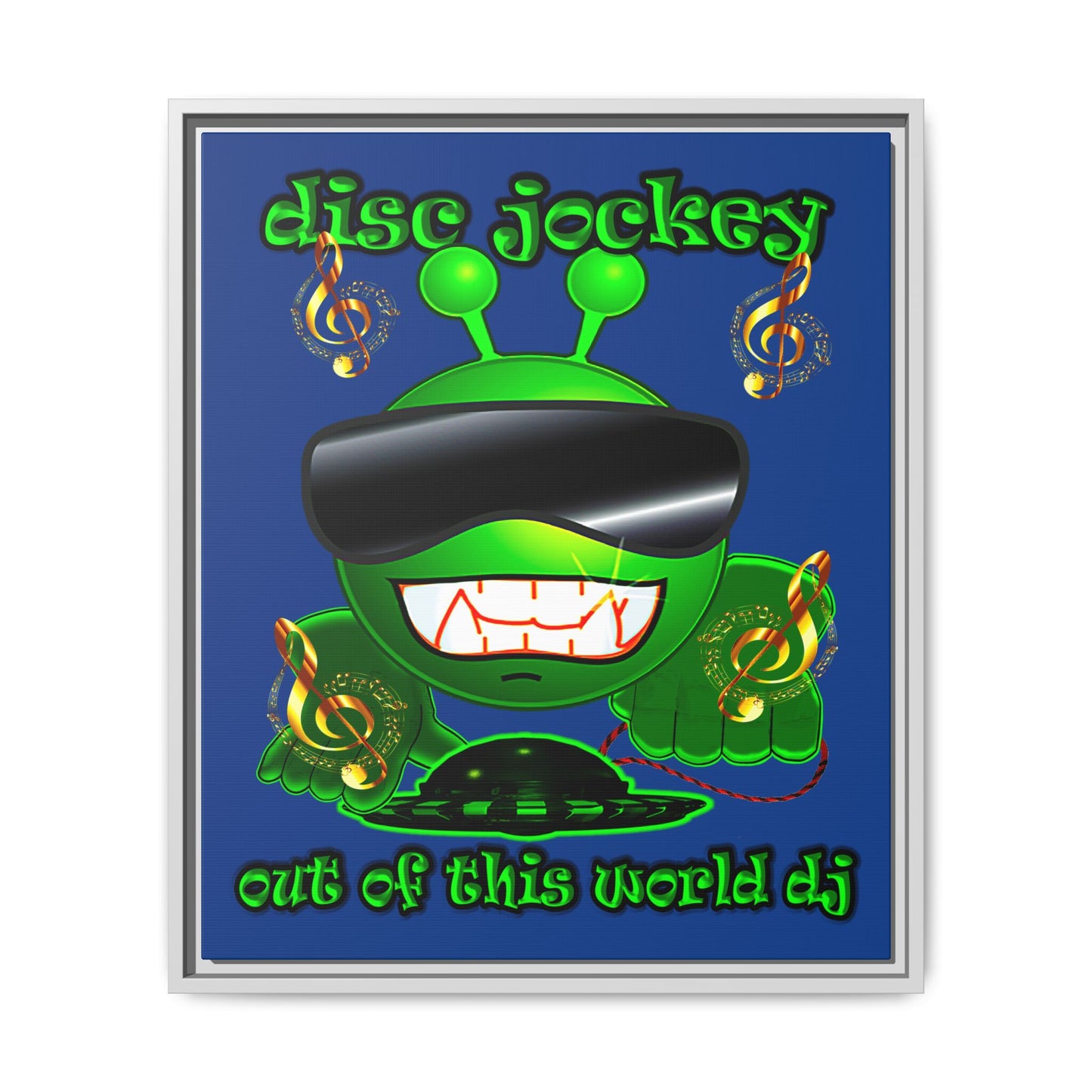 disc jockey - framed canvas art (dark blue)