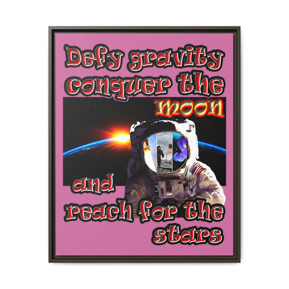 defy conquer reach - framed canvas art (light pink)