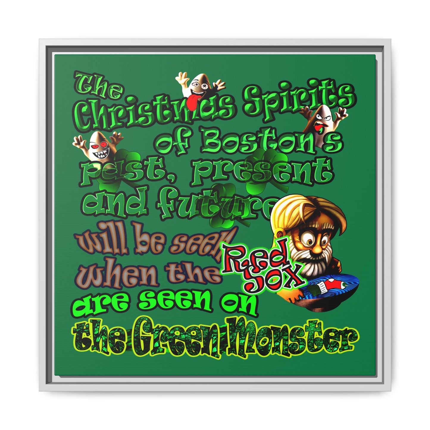 christmas spirits of boston - framed canvas art (dark green)