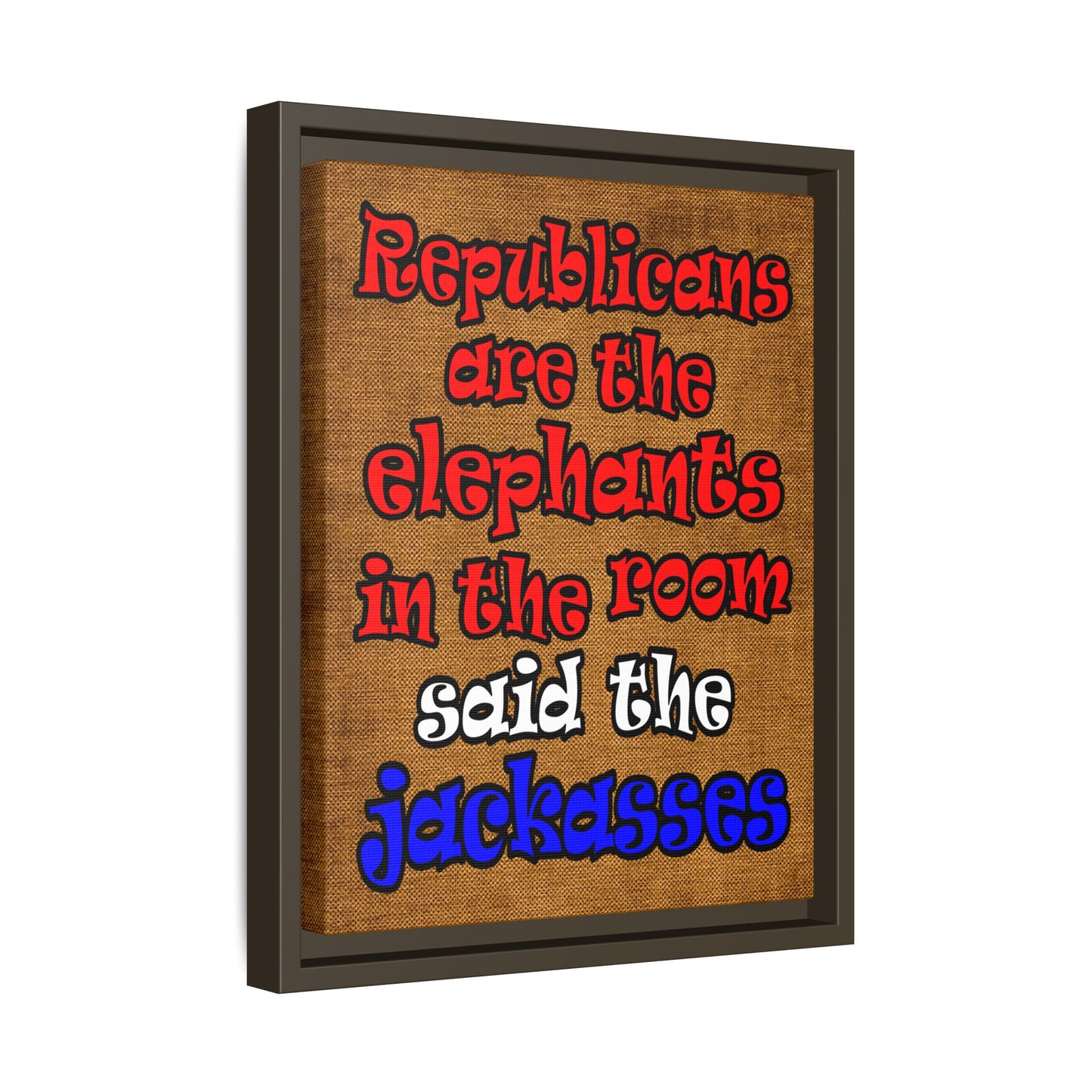 donkeys and elephants - framed canvas art (brown papyrus)