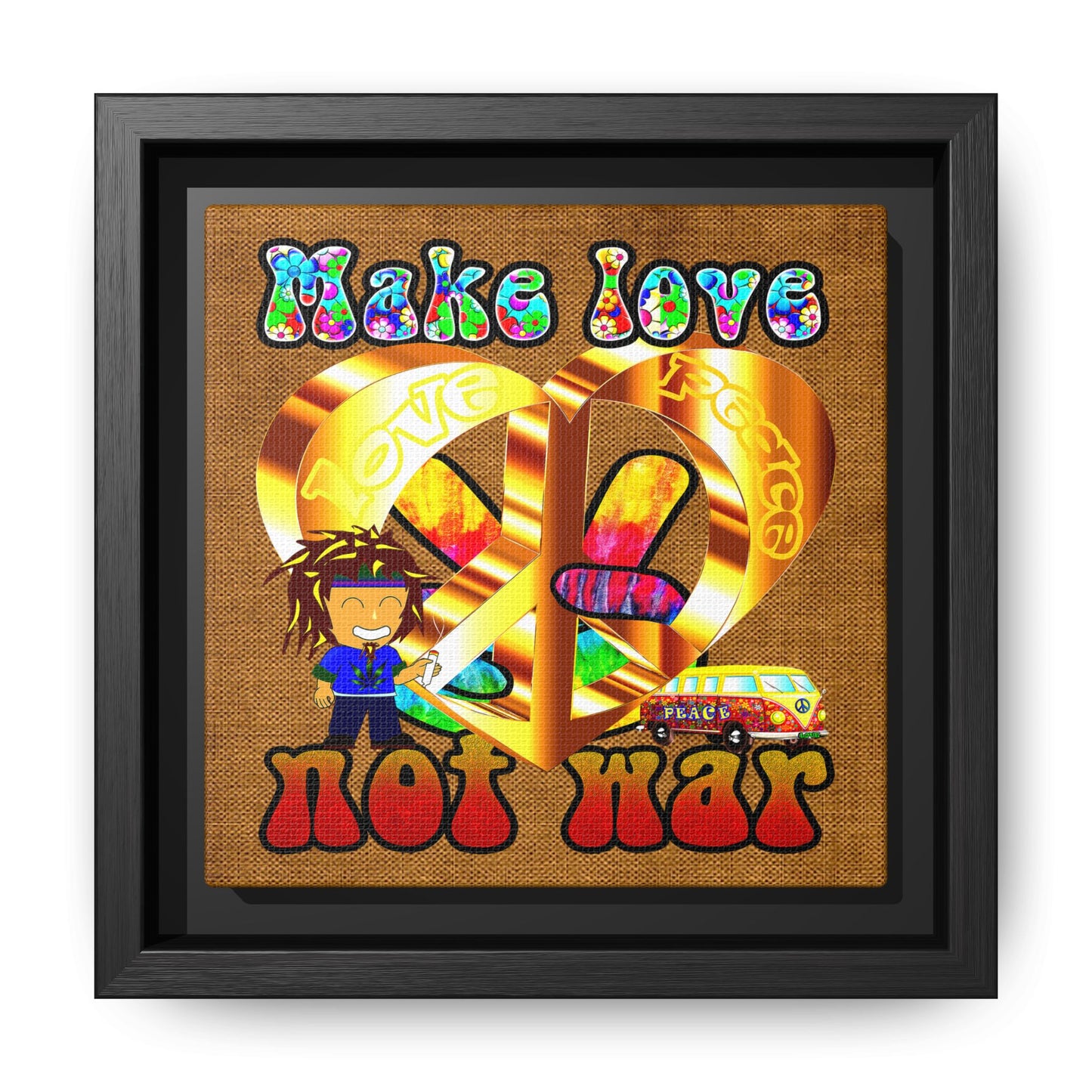 love peace - framed canvas art (brown papyrus)
