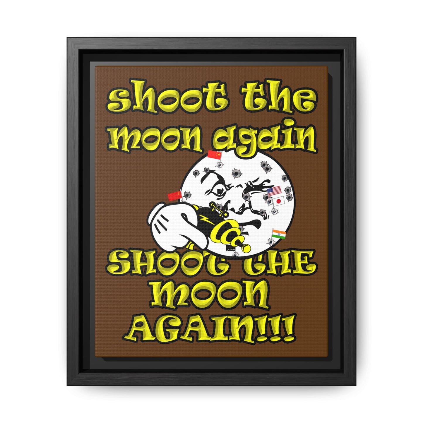 shoot the moon again - framed canvas art (brown)