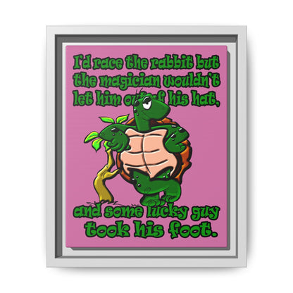 turtle race - framed canvas art (light pink)