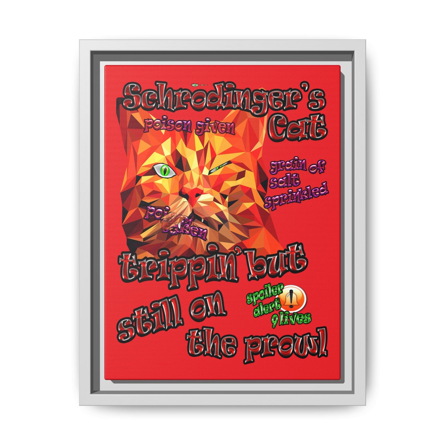 schrodinger's cat - framed canvas art (red)