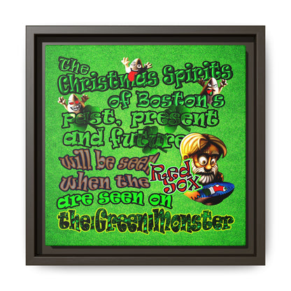 christmas spirits of boston - framed canvas art (green turf)
