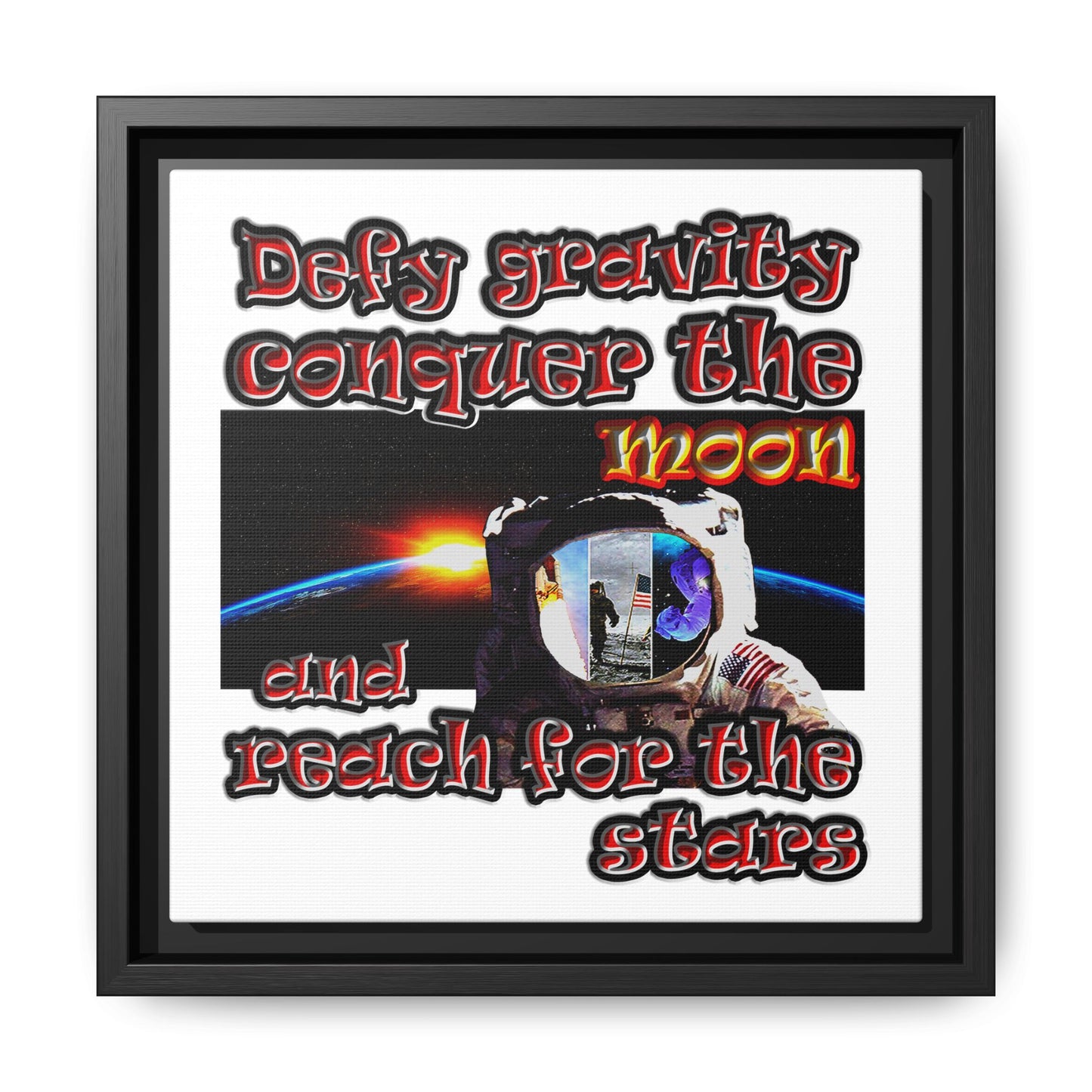 defy conquer reach - framed canvas art (white)