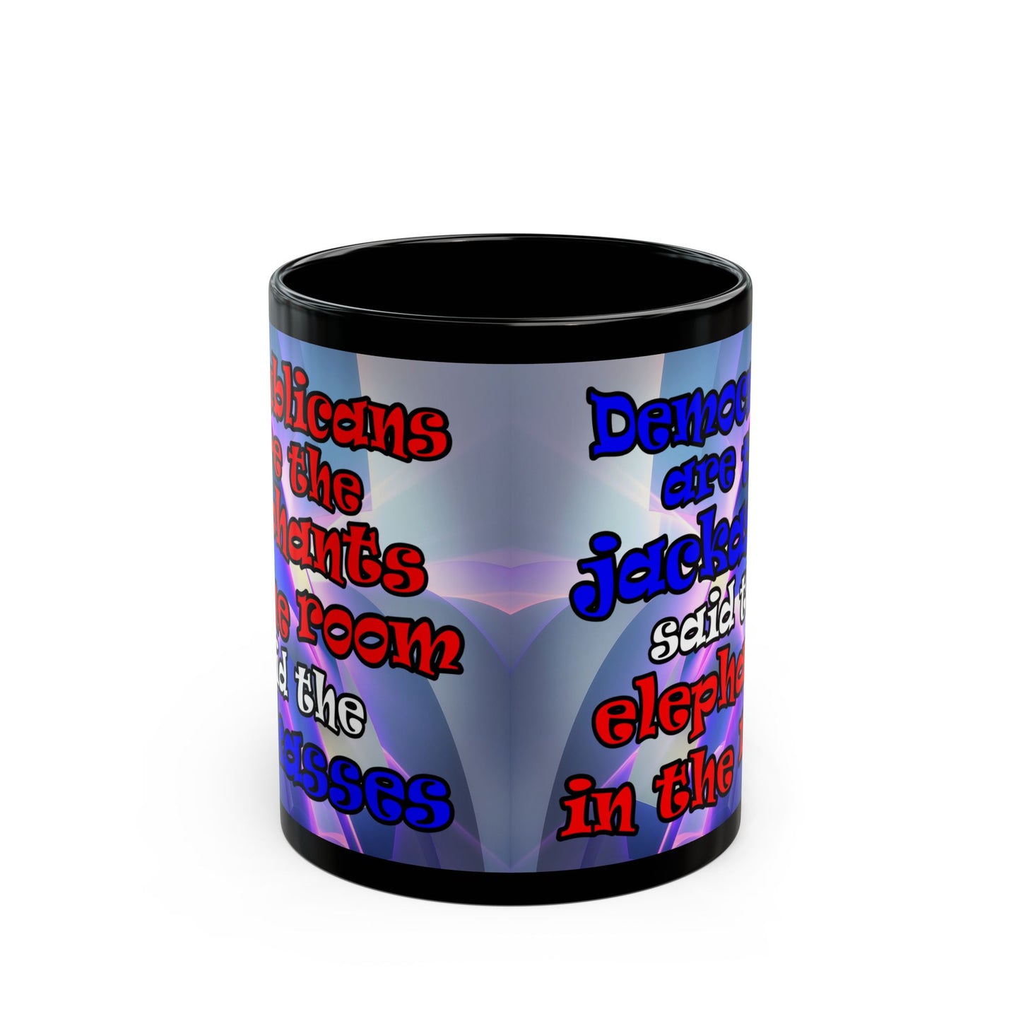 donkeys and elephants - Black Mug (grey-pink wave)