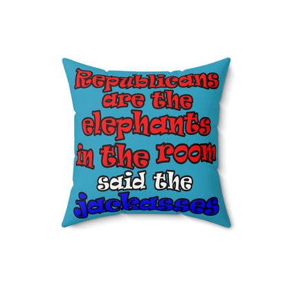 donkeys and elephants - Faux Suede Square Pillow - (turquoise)