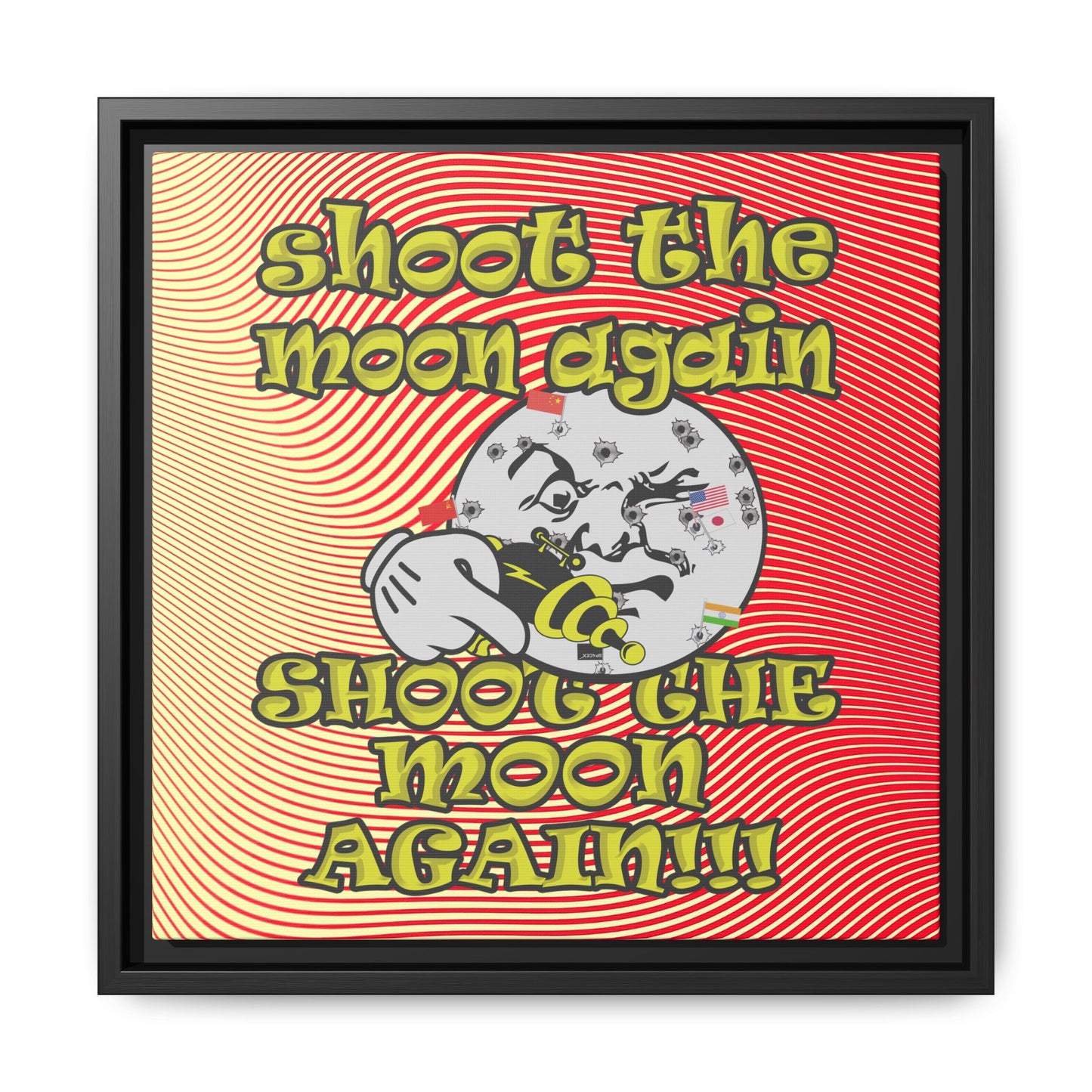 shoot the moon again - framed canvas art (yellow-orange wave)