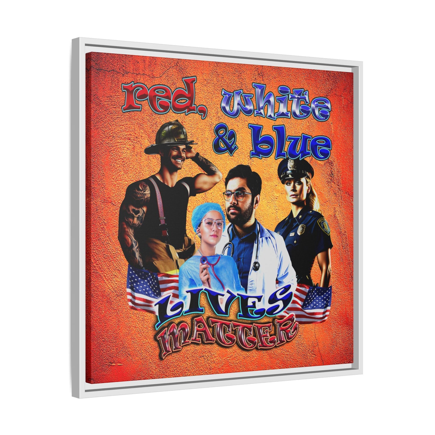 rw&b lives matter - framed canvas art (burnt orange)
