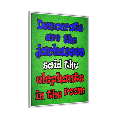 donkeys and elephants - framed canvas art (green turf)