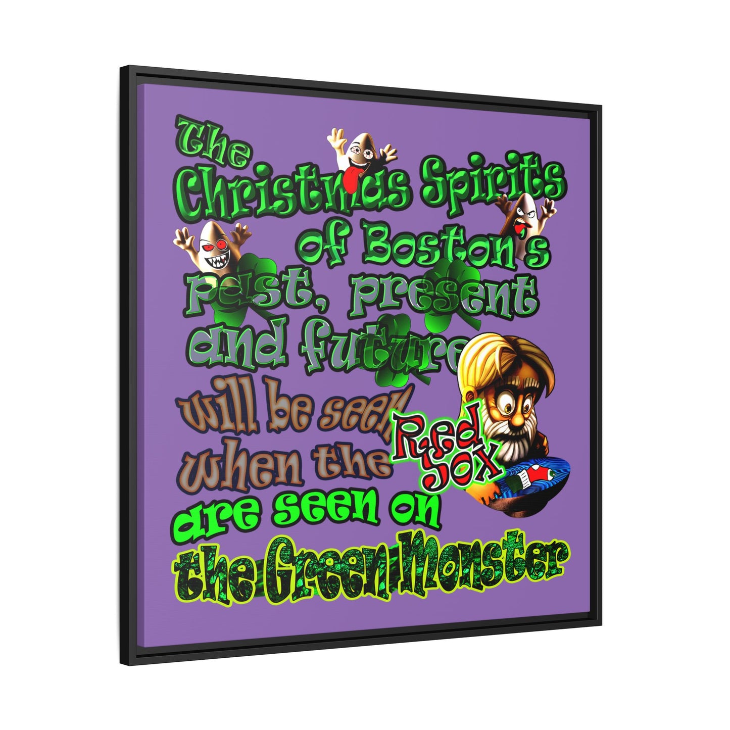 christmas spirits of boston - framed canvas art (light purple)