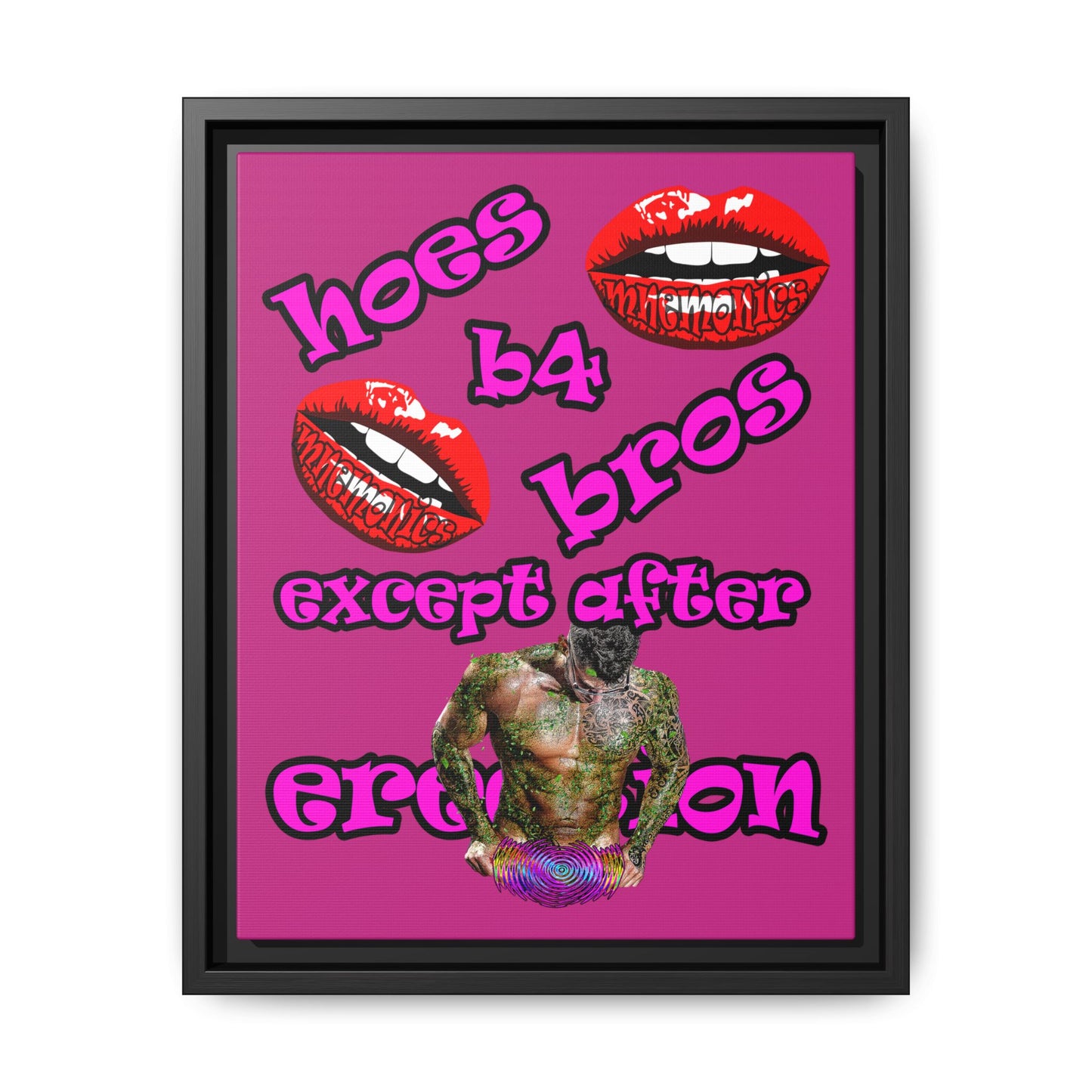 hoes b4 bros - framed canvas art (pink)