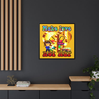 love peace - framed canvas art (yellow)
