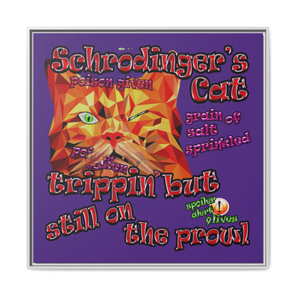 schrodinger's cat - framed canvas art (purple)
