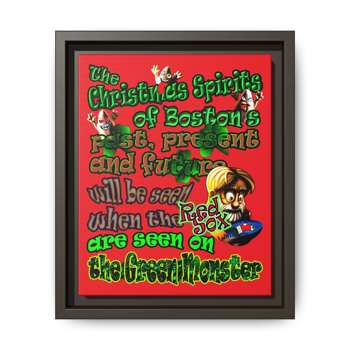 christmas spirits of boston - framed canvas art (red)