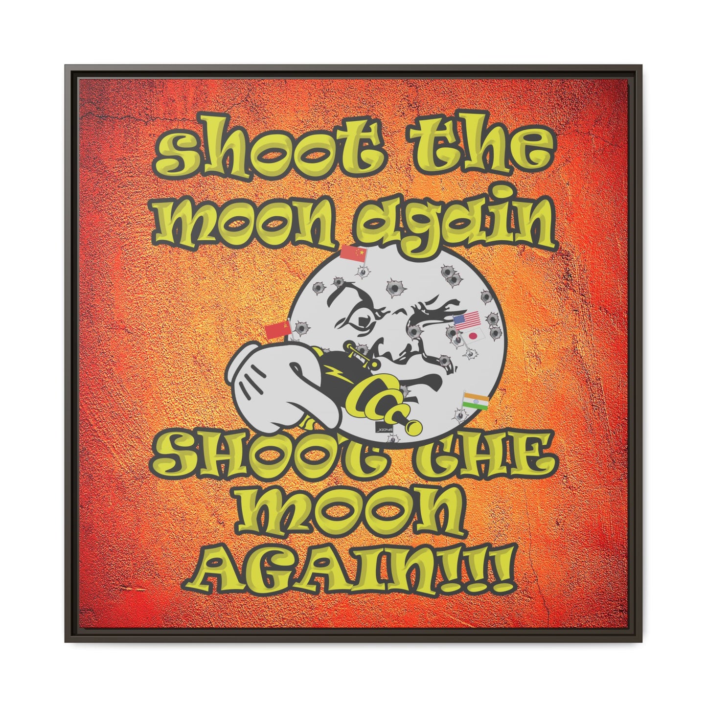 shoot the moon again - framed canvas art (burnt orange)