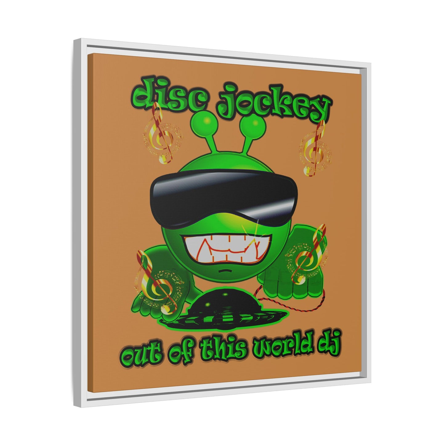 disc jockey - framed canvas art (light brown)
