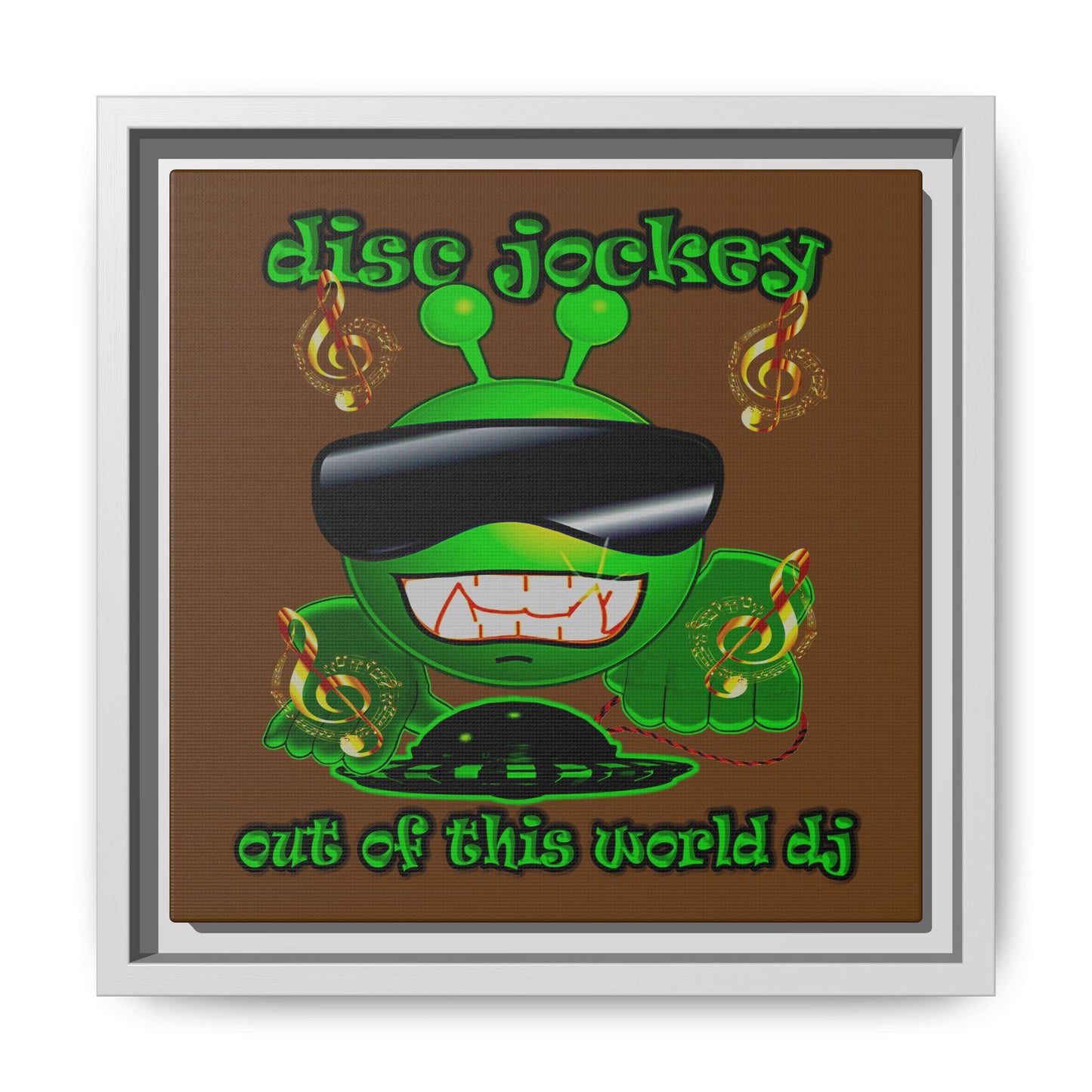 disc jockey - framed canvas art (brown)