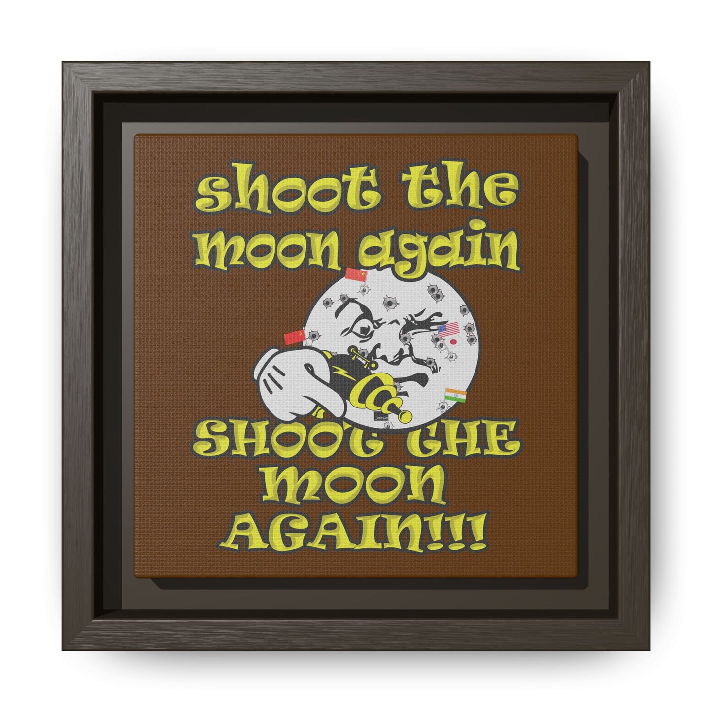 shoot the moon again - framed canvas art (brown)