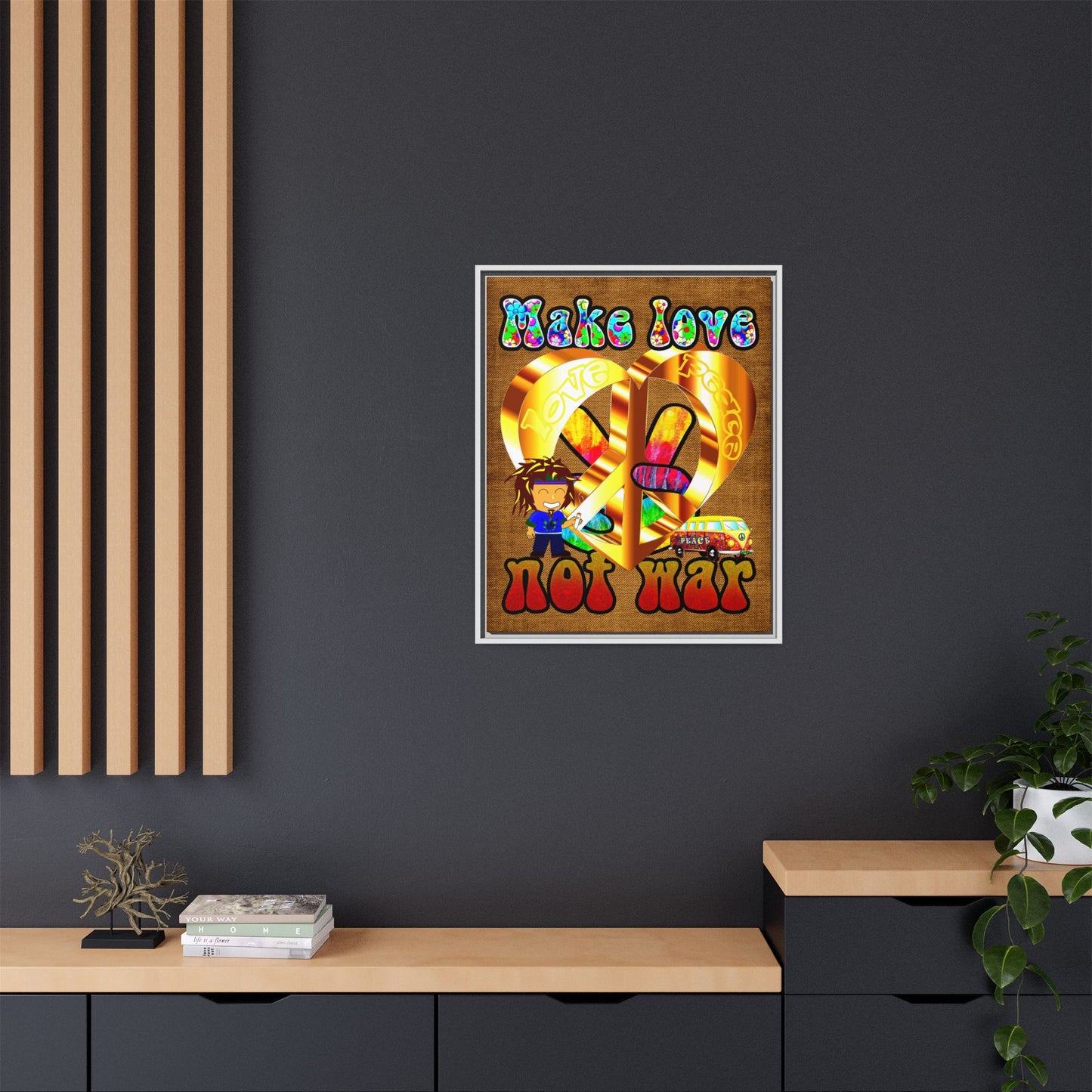 love peace - framed canvas art (brown papyrus)
