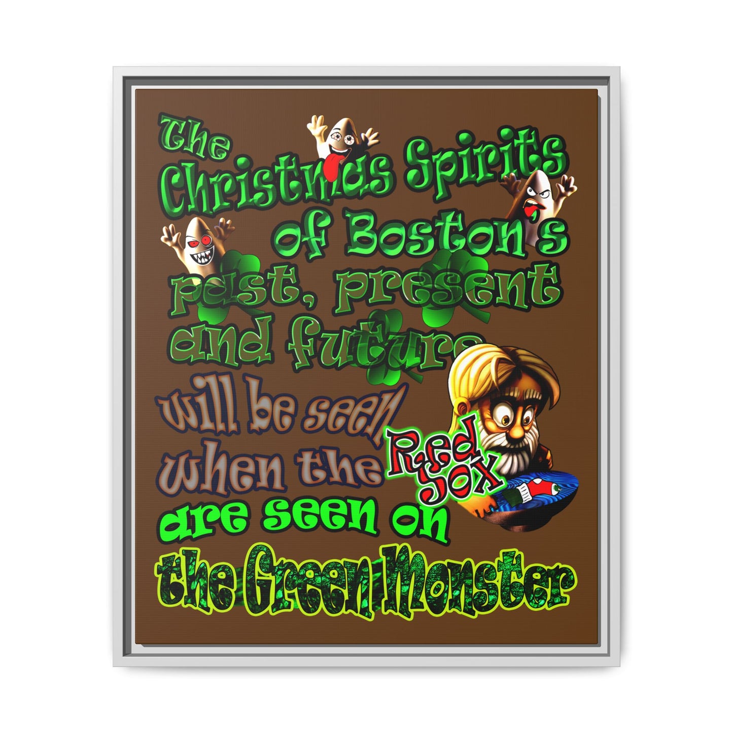 christmas spirits of boston - framed canvas art (brown)