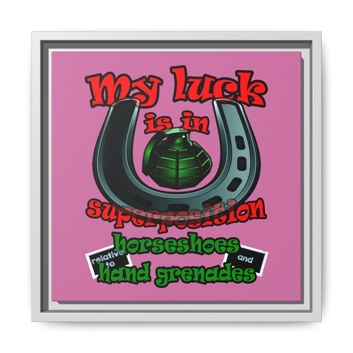 my luck - framed canvas art (light pink)