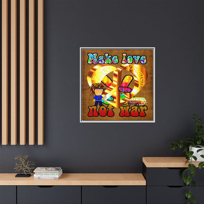 love peace - framed canvas art (brown papyrus)