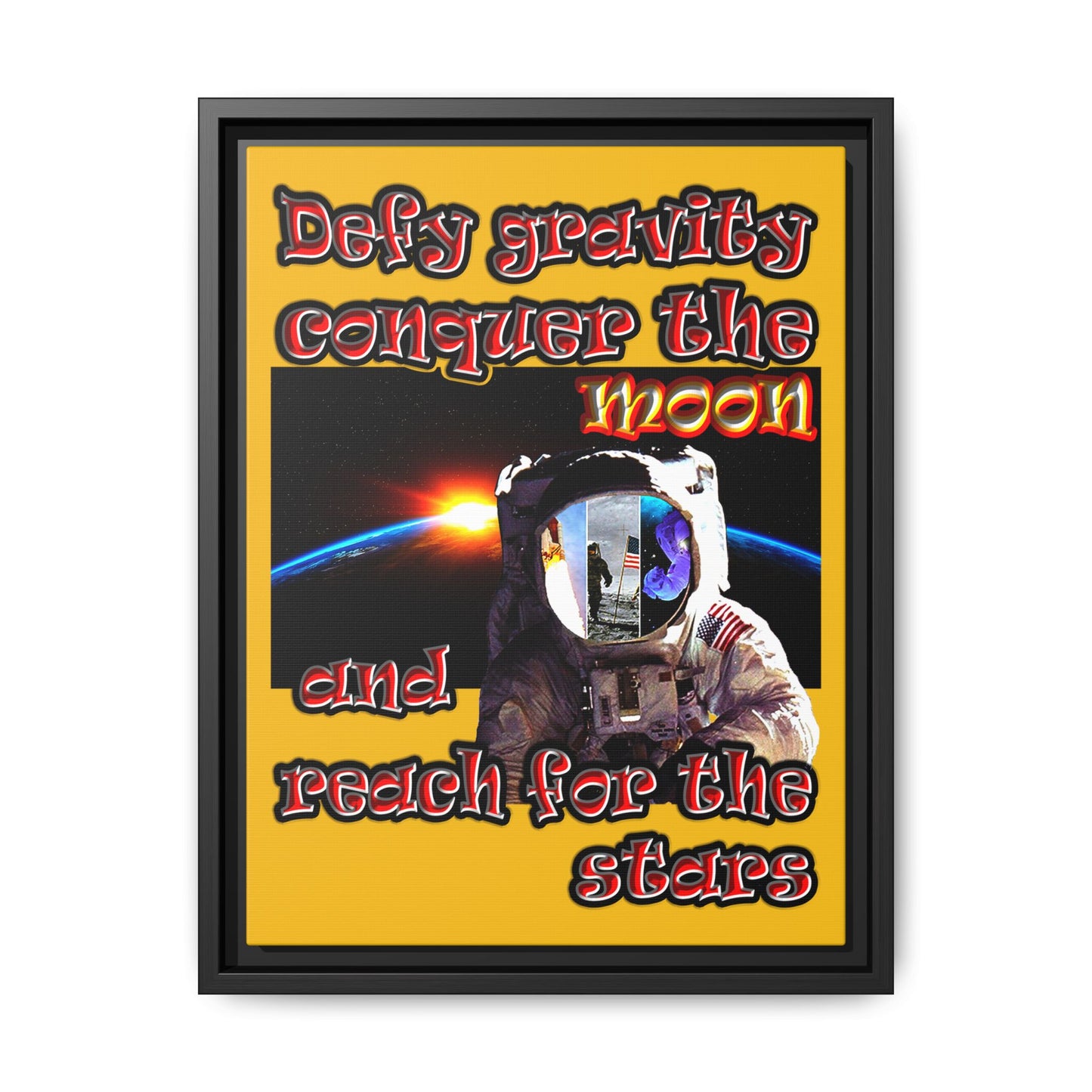 defy conquer reach - framed canvas art (yellow)