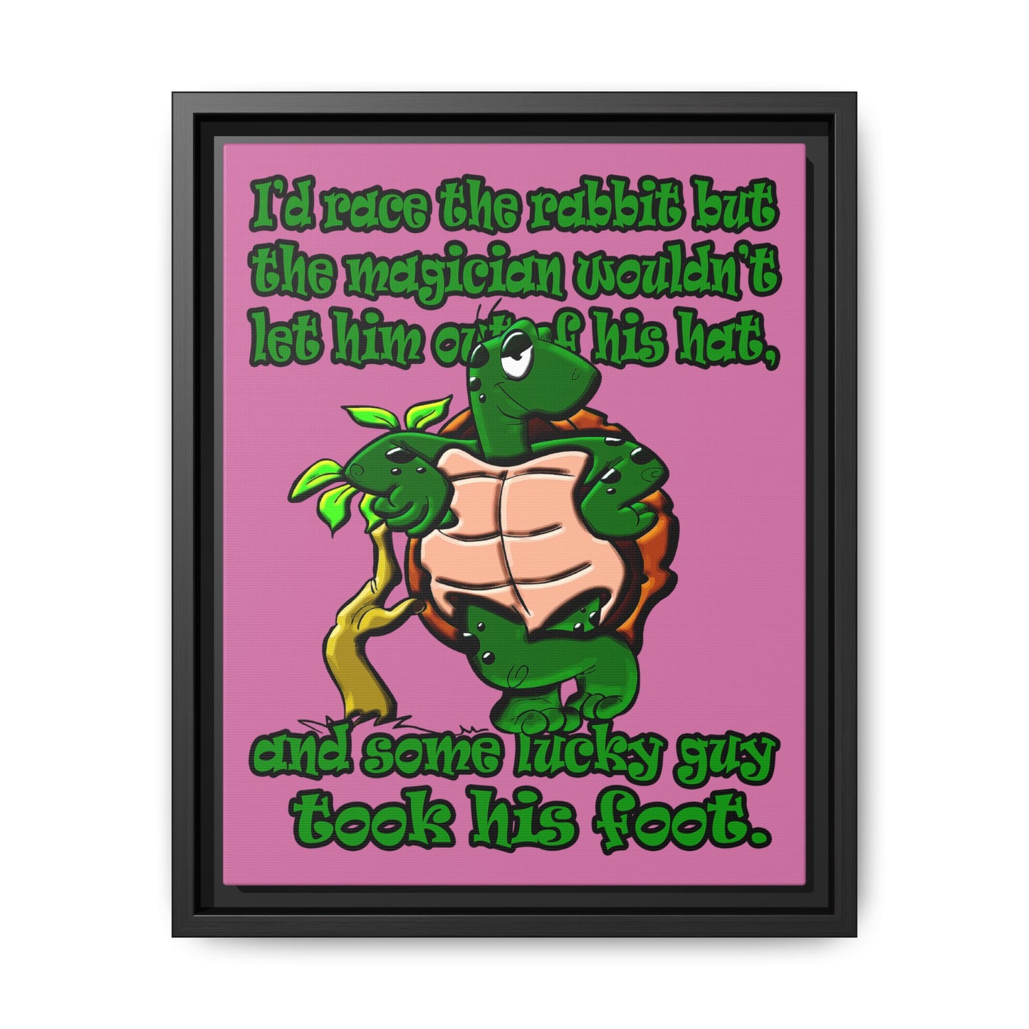 turtle race - framed canvas art (light pink)
