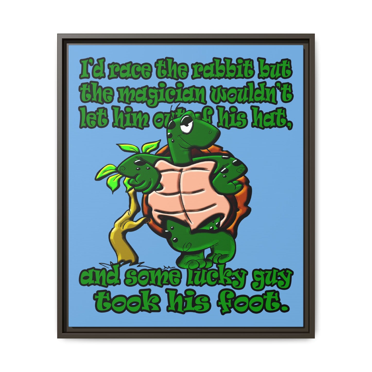 turtle race - framed canvas art (light blue)