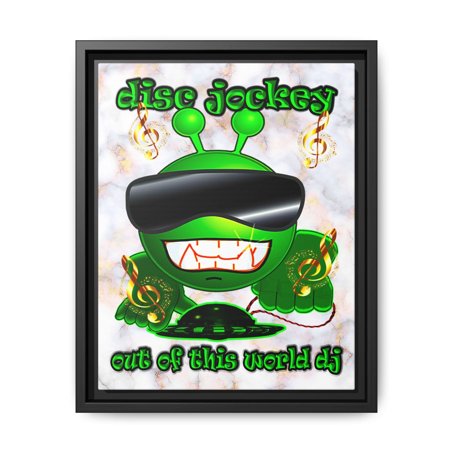 disc jockey - framed canvas art (white marble)