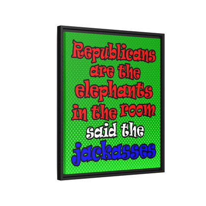 donkeys and elephants - framed canvas art (logo green)