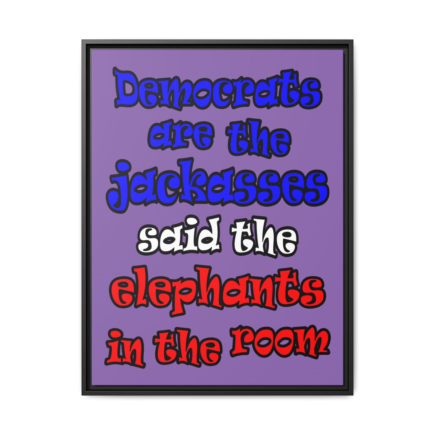 donkeys and elephants - framed canvas art (light purple)