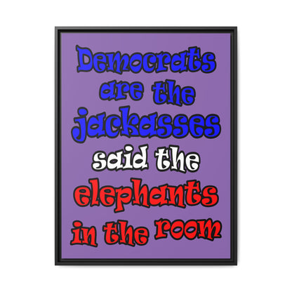 donkeys and elephants - framed canvas art (light purple)