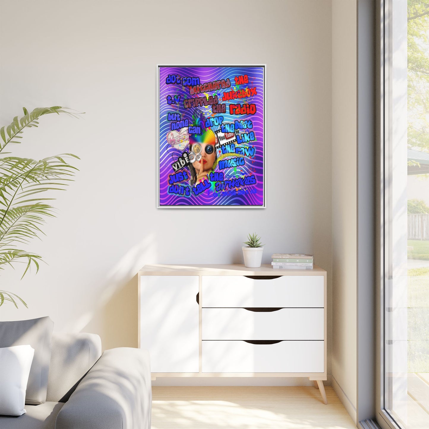 drop the beat - framed canvas art (purple wave)