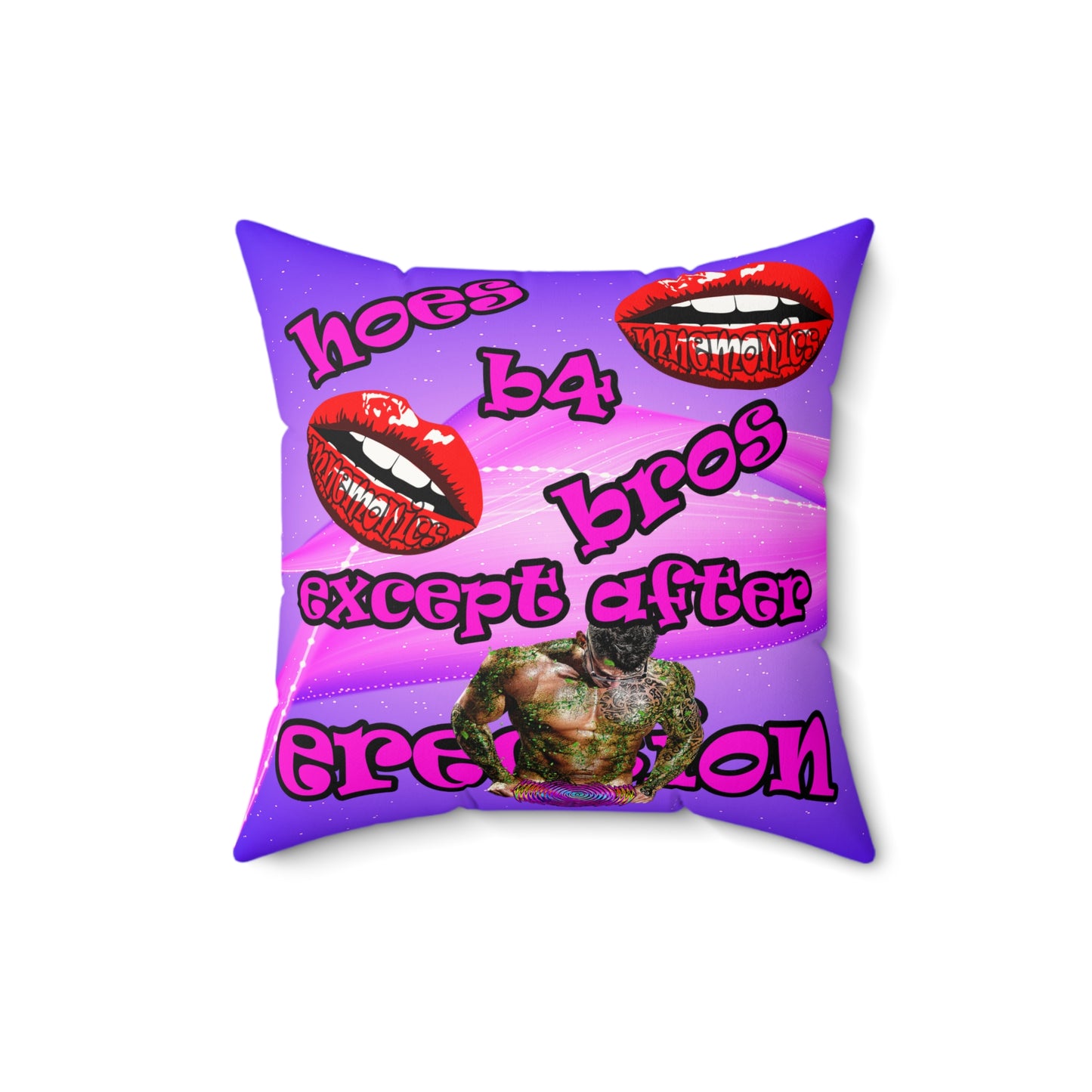 hoes b4 bros - Faux Suede Square Pillow - (purple-pink wave)