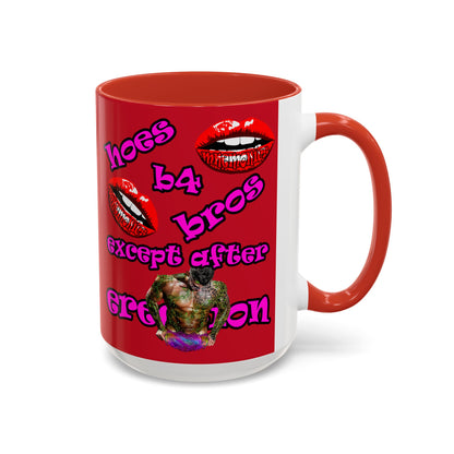 hoes b4 bros - Accent Mug (dark red)