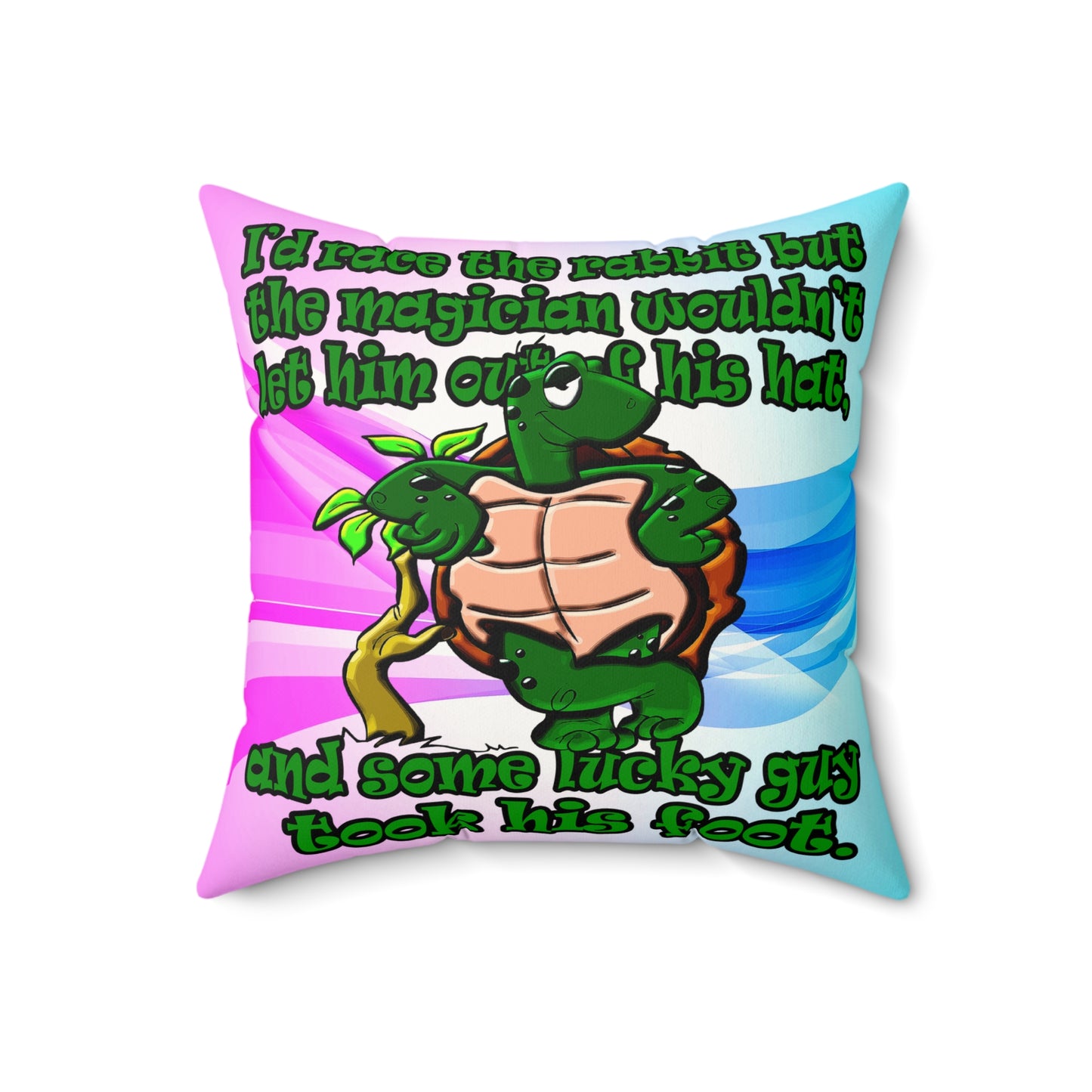 turtle race - Faux Suede Square Pillow - (light blue-pink wave)