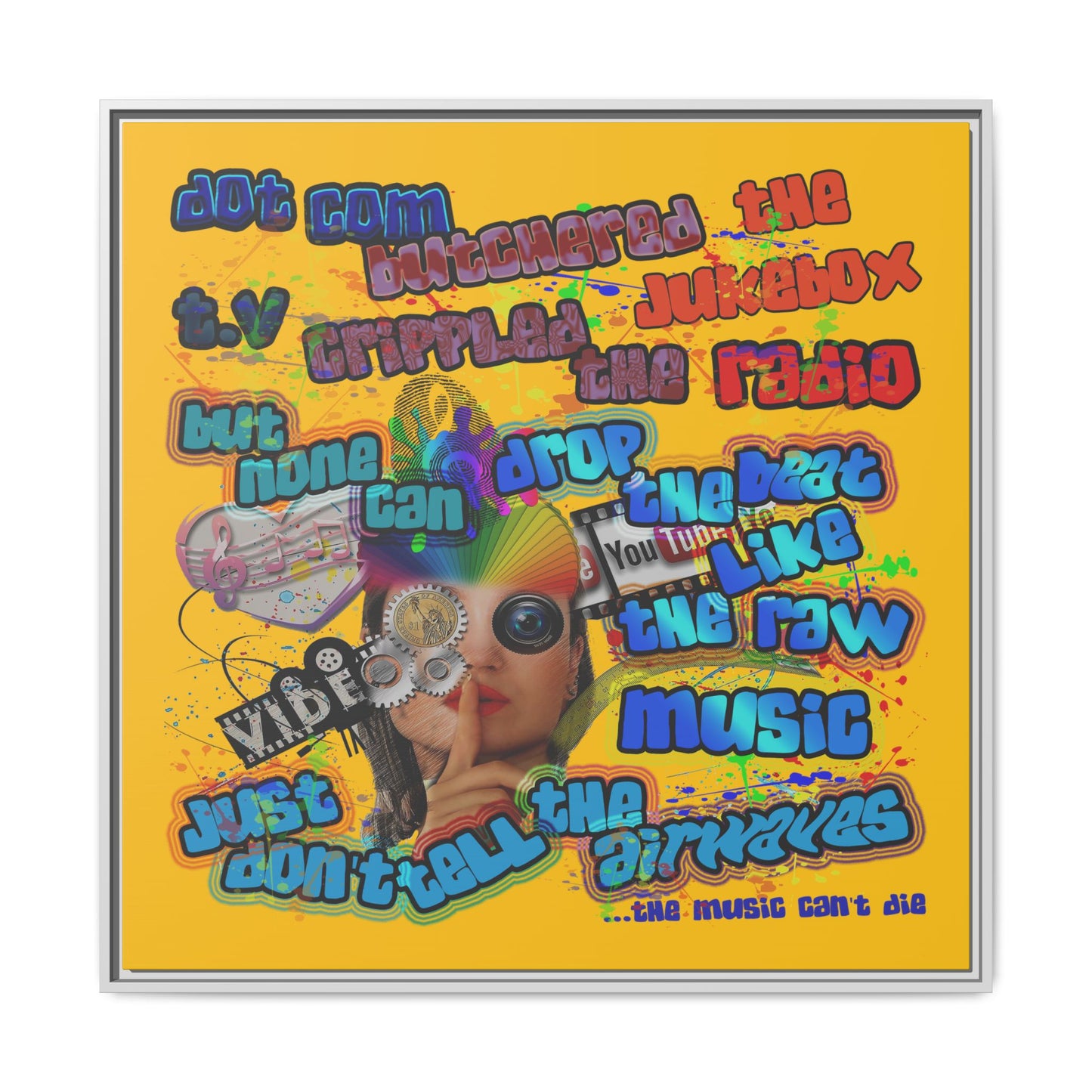 drop the beat - framed canvas art (yellow)