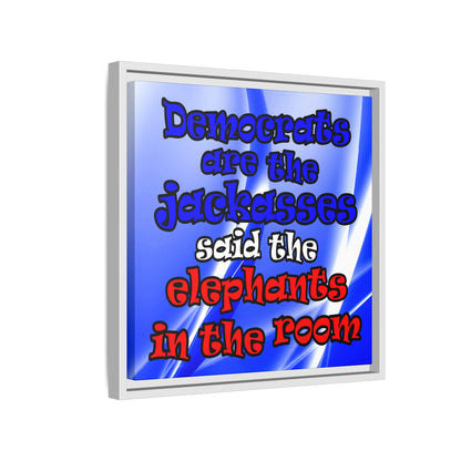 donkeys and elephants - framed canvas art (blue-white wave)