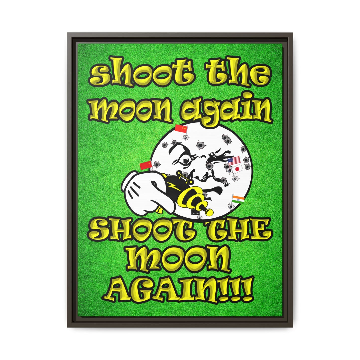 shoot the moon again - framed canvas art (green turf)